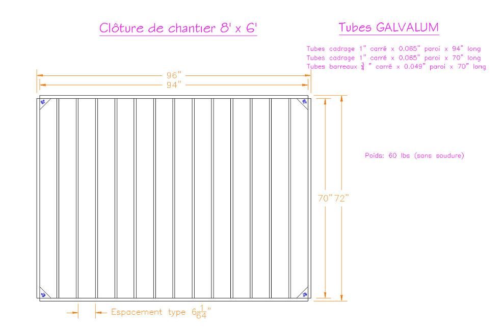 CL68 — Clôture 6'x8' acier peint