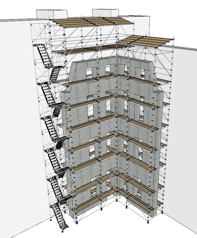 Rendu 3D d'un échafaudage conçu par le bureau d'études Falardeau